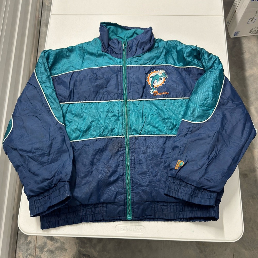 Pro Line Miami Dolphins Puffer Jacket Mens XL Navy Aqua Good Vintage 90s NFL